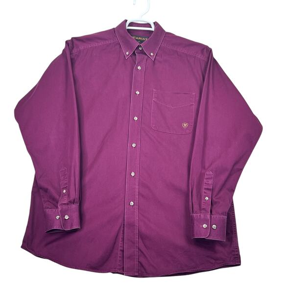 Ariat Long Sleeve Button Down Shirt Top Mens L Burgundy Canvas Western Logo - Picture 2 of 12
